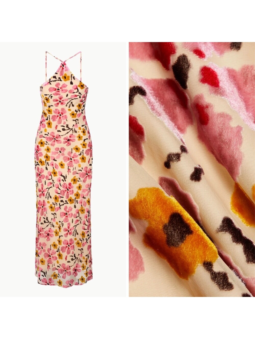 NWT STAUD Cubism Velvet Floral Halter Chiffon Dress Gown 00/XXS Designer